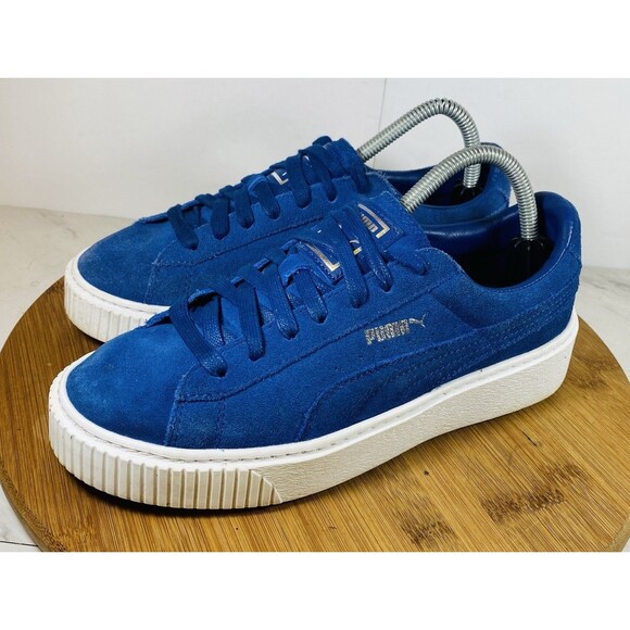 Puma Suede Platform  Blue White Trainers Women’s Size 8 - Picture 1 of 6